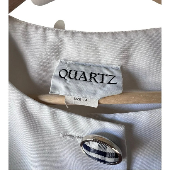 Women’s Quartz Vintage blazer front white blue navy button shoulder pad size 14. - Picture 8 of 16